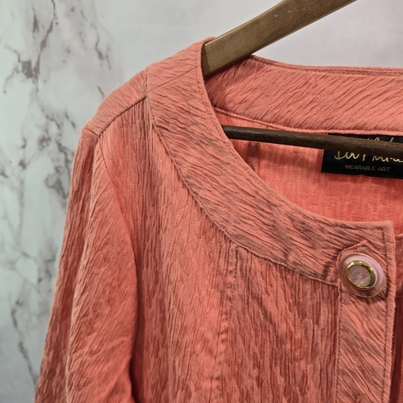 Bob Mackie Top Womens XL Pink Button Blouse Textured Lightweight Jacket Cardigan - Picture 2 of 11